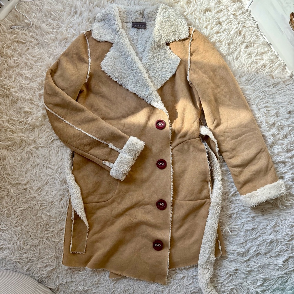 Kenar Tan Teddy Jacket with Cream Accents